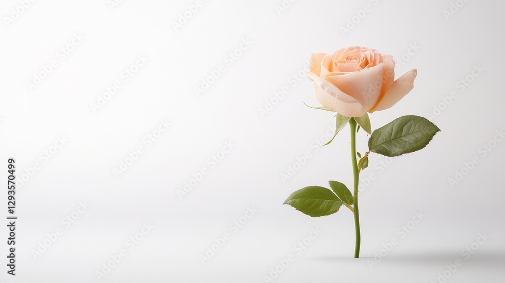 Obraz premium Single Pale Peach Rose on Minimalist White Background