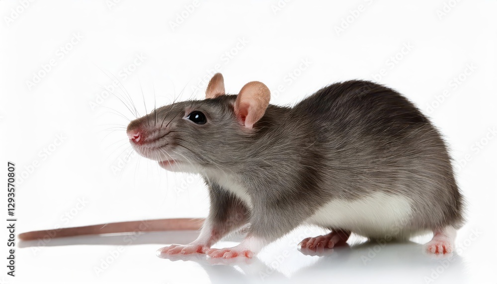 Whimsical Little Rat Striking a Playful Pose against an Immaculate White Background, Showcasing its Humorous and Expressive Characteristics in High Contrast. Whimsical Little Rat Striking a Playful Pose against an Immaculate White Background, Showcasing its Humorous and Expressive Characteristics in High Contrast.