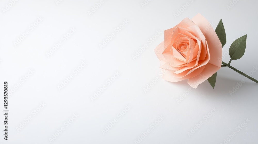 Fototapeta premium Elegant Paper Rose with Soft Peach Color on Minimal Background
