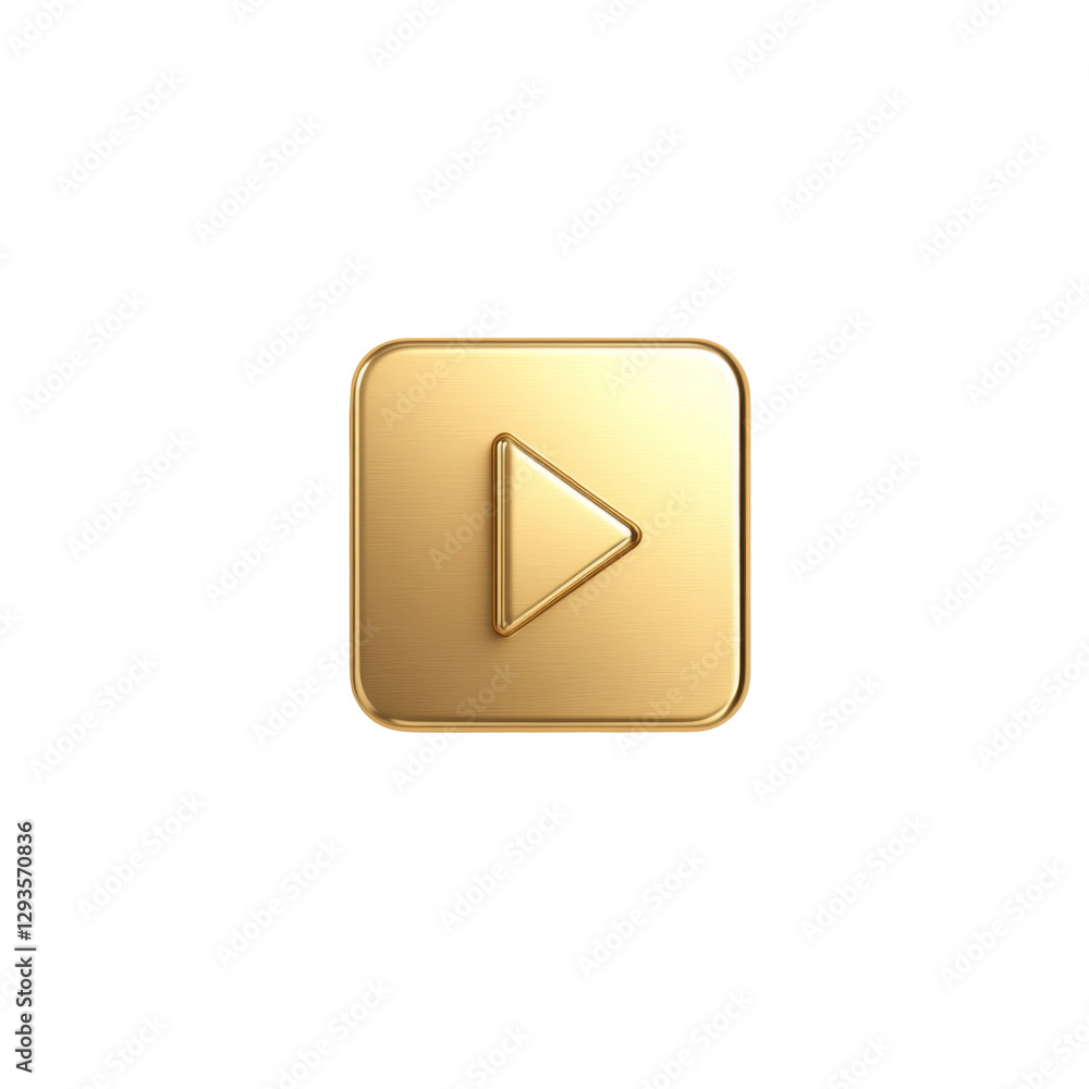 Gold square play button icon with 3d effect and smooth metallic finish Gold square play button icon with 3d effect and smooth metallic finish