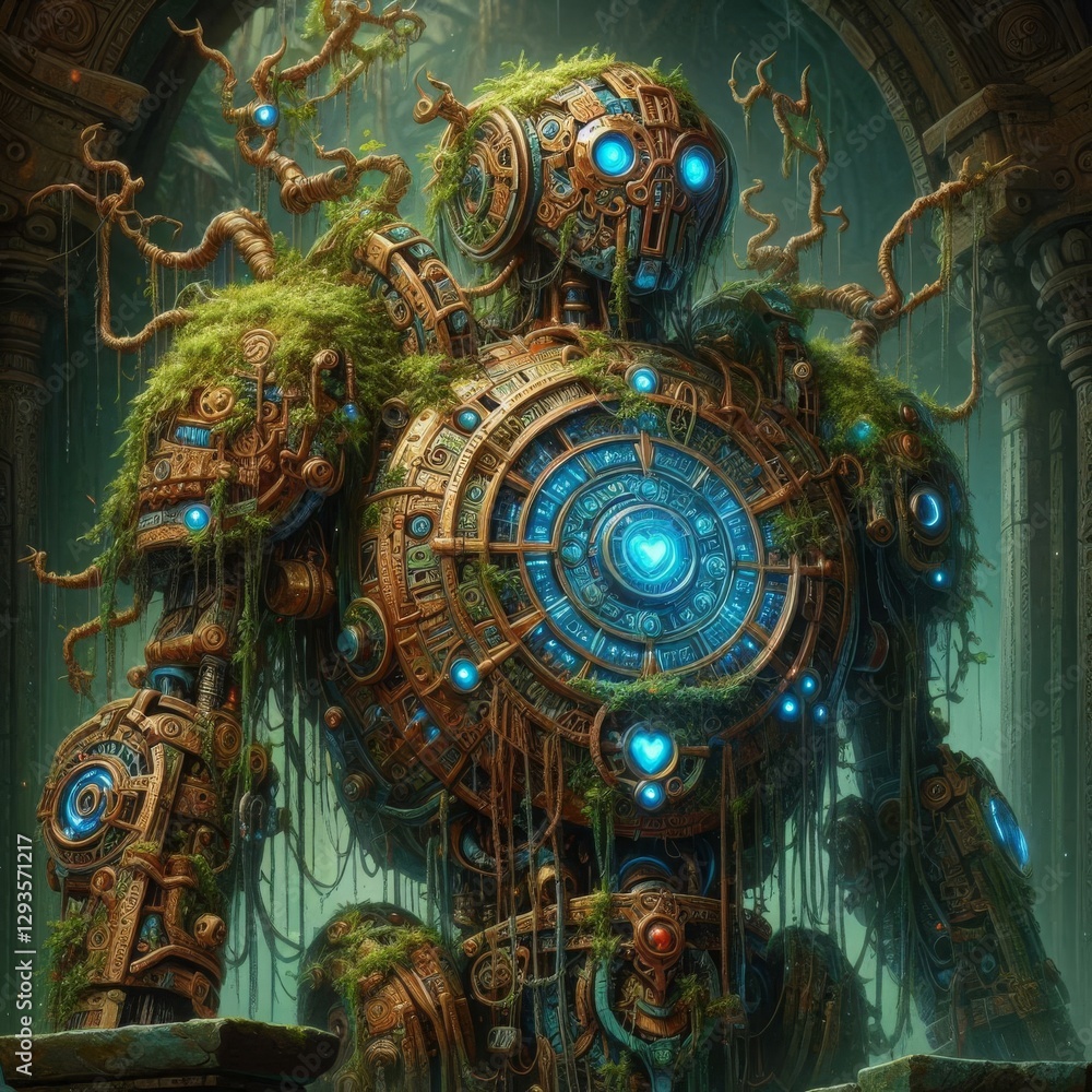 Obraz premium Clockwork Guardian Covered in Vines