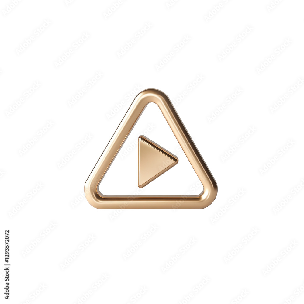 Sleek golden play button with modern triangle design for digital media and entertainment Sleek golden play button with modern triangle design for digital media and entertainment
