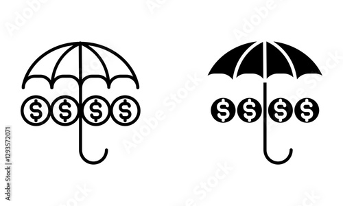 umbrella and money, illustration of financial and investment protection icon vector