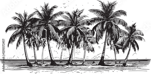 Palm trees coconut beach vintage vector illustration