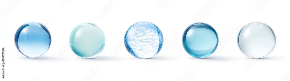 Five Colorful Glass Marbles on a White Background for Design Use Five Colorful Glass Marbles on a White Background for Design Use
