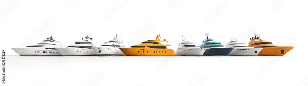 Luxury Boats Collection in Various Styles and Designs on White Background Luxury Boats Collection in Various Styles and Designs on White Background