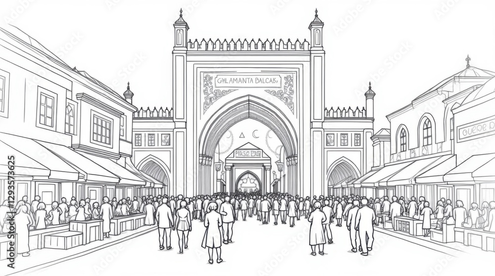 Fototapeta premium Grand Bazaar Entrance: A Line Art Illustration