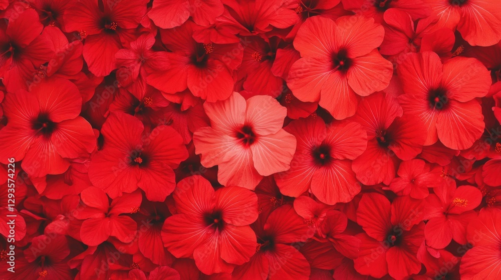 Obraz premium Close-up of bright red hibiscus flowers in a tropical garden, vibrant and cheerful natural composition