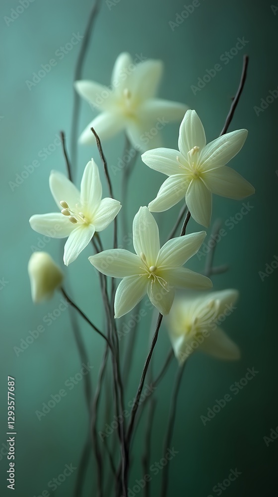 Obraz premium Delicate white flowers on teal backdrop