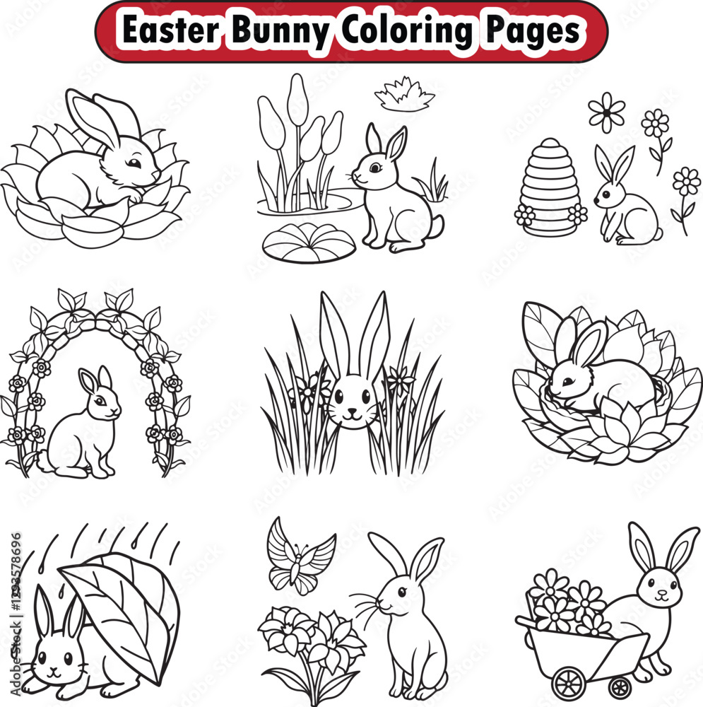 Fototapeta premium Easter bunny coloring pages, rabbit coloring pages, line art illustration, Coloring page