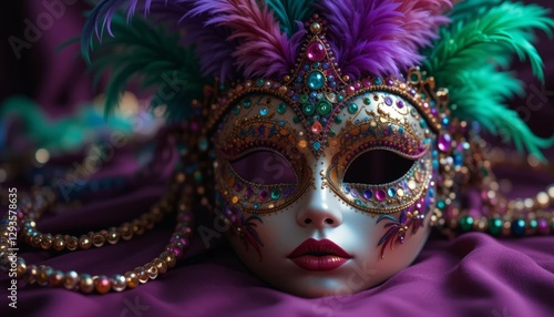 Wallpaper Mural An elaborate masquerade mask embellished with feathers and jewels, embodying the spirit of celebration and intrigue, perfect for events focused on creativity and festivity. Torontodigital.ca