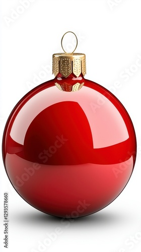 Brilliant red christmas ball ornament hanging from a tree, capturing the essence of holiday cheer and festive spirit