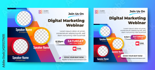Business Conference live webinar banner invitation and social media post template. Business webinar invitation design. Vector