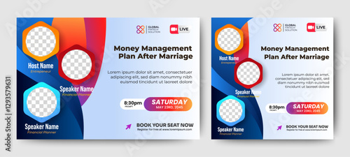 How to Managing Money Live Webinar banner invitation and social media post template. vector