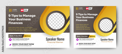 How to Managing Money Live Webinar banner invitation and social media post template. vector