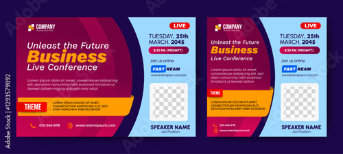 Business Conference live webinar banner invitation and social media post template. Business webinar invitation design. Vector