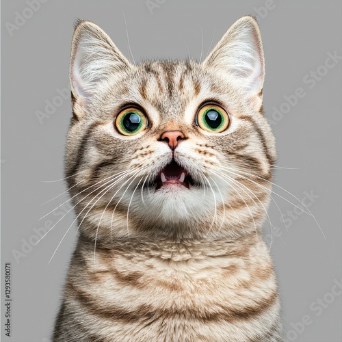 Surprised cat with wide eyes and an astonished expression captured in a moment of genuine feline shock