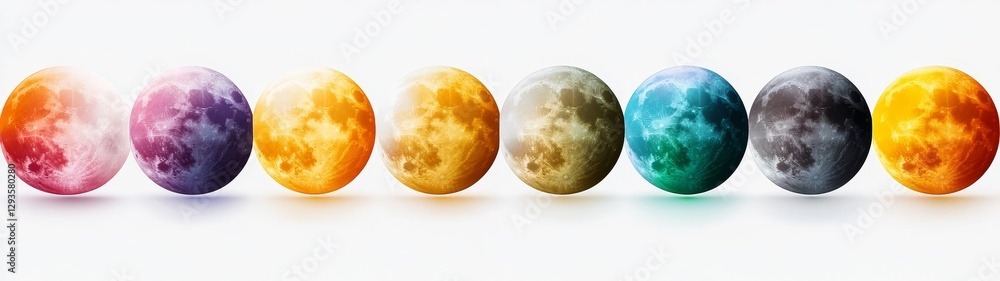 Colorful Moon Phases Displayed in Eight Vibrant Shades of Light Colorful Moon Phases Displayed in Eight Vibrant Shades of Light