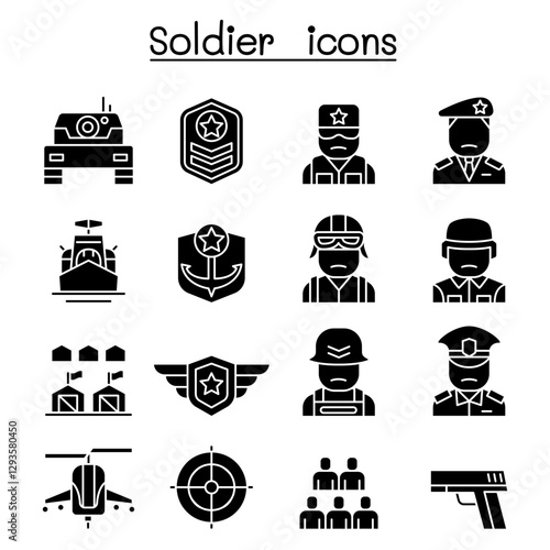 Soldier & Military icon set in thin line style