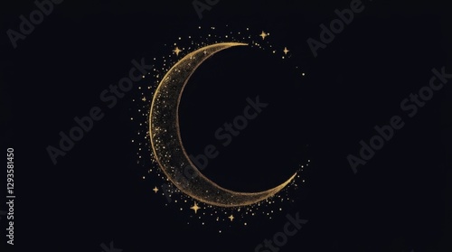 Sleek Gold Line Art Crescent Moon Illustration