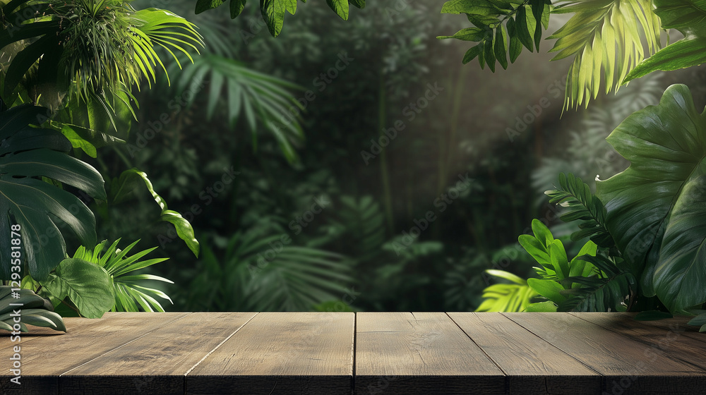 Fototapeta premium tropical garden with palm trees and wood
