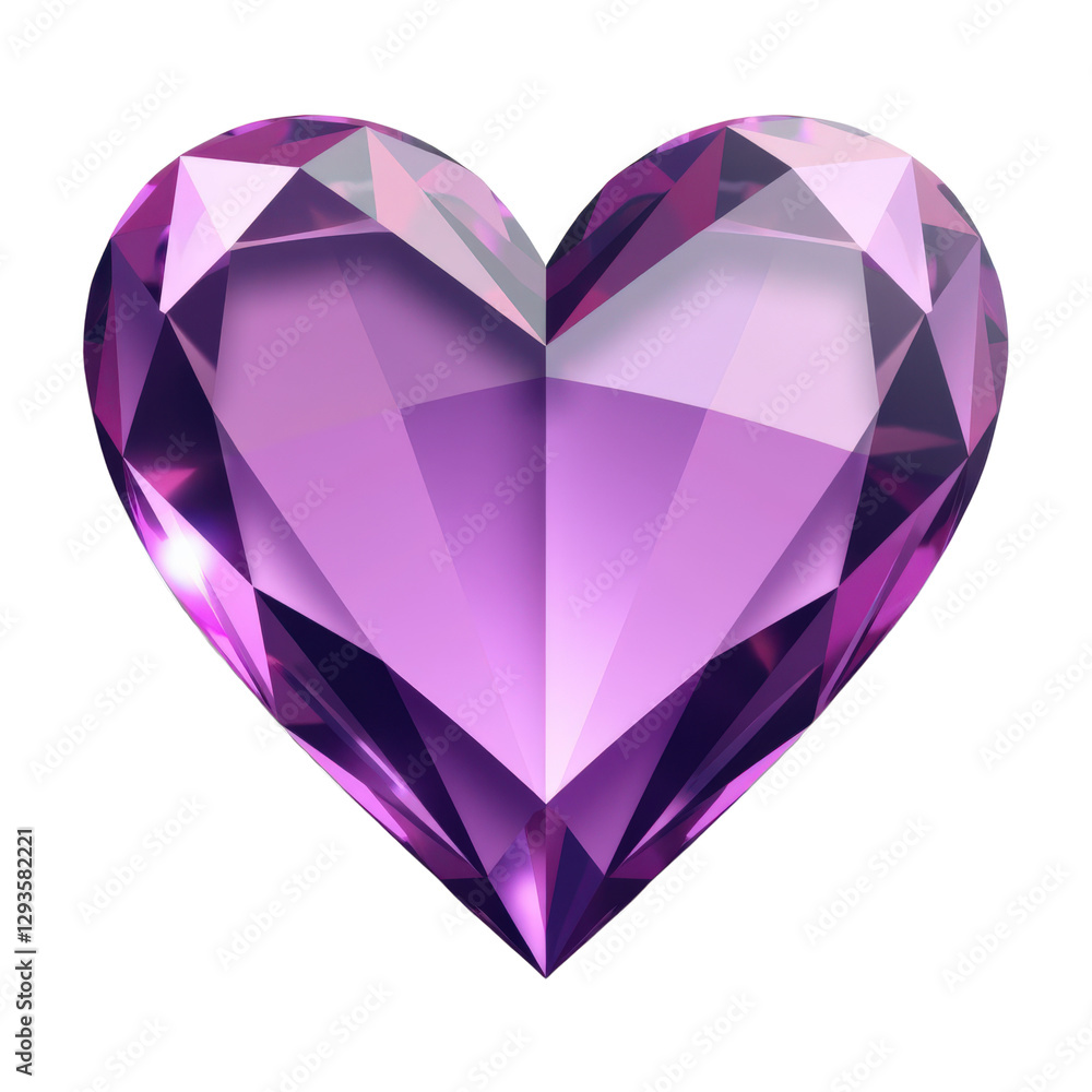 A stunning purple heart-shaped gemstone with a faceted surface, showcasing a mesmerizing array of colors and reflections. A stunning purple heart-shaped gemstone with a faceted surface, showcasing a mesmerizing array of colors and reflections.