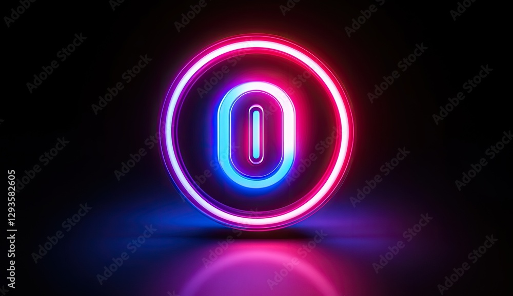 Neon Zero Circle on Dark Background Neon Zero Circle on Dark Background