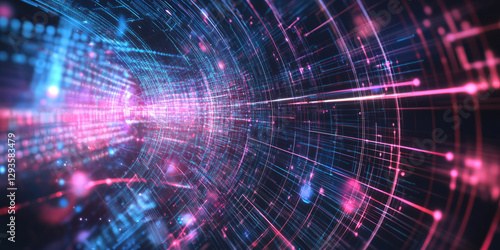 A futuristic AI-driven quantum finance network, displaying glowing cybernetic high-speed transaction pathways, pulsating holographic market prediction grids, and swirling quantum-enhanced risk