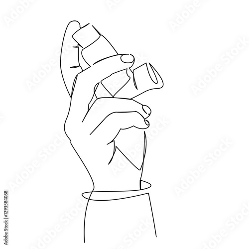 One continuous single drawing line art flat doodle disease, asthmatic, hand, medicine, allergy, asthma, inhaler. Isolated image hand draw contour on a white background, hand drawn, not AI