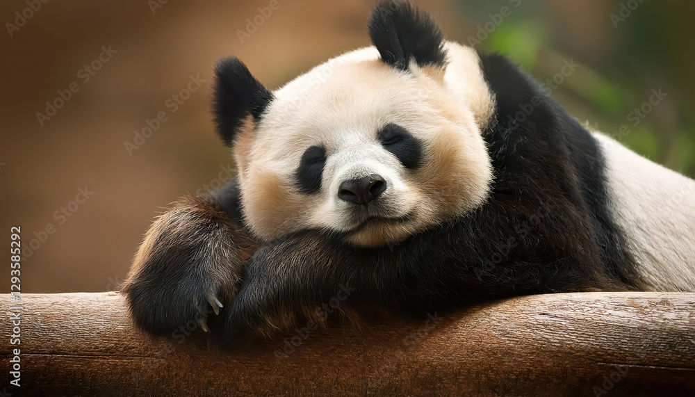 Giant Panda Bear Sleeping Peacefully in a Bamboo Forest, Capturing Tranquility and Serenity amidst Natures Majesty. Giant Panda Bear Sleeping Peacefully in a Bamboo Forest, Capturing Tranquility and Serenity amidst Natures Majesty.