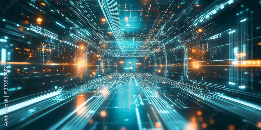 A futuristic AI-powered ultra-fast computing network, featuring glowing cybernetic quantum data processing pathways, pulsating holographic real-time algorithm execution grids, and swirling A futuristic AI-powered ultra-fast computing network, featuring glowing cybernetic quantum data processing pathways, pulsating holographic real-time algorithm execution grids, and swirling