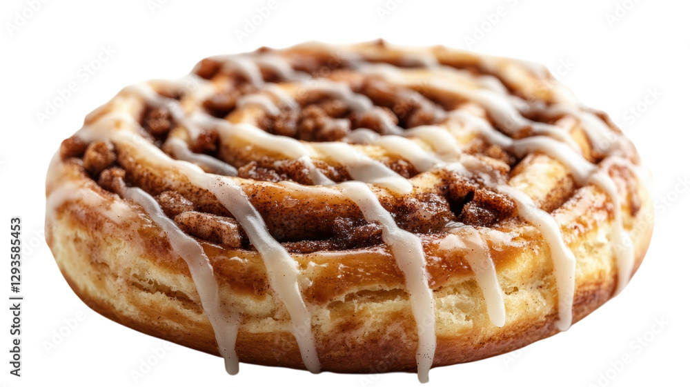 Freshly baked cinnamon roll drizzled with icing and topped with cinnamon sugar Freshly baked cinnamon roll drizzled with icing and topped with cinnamon sugar