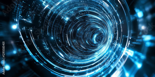 A mesmerizing abstract background featuring swirling neon light vortexes, seamlessly twisting into an infinite cybernetic expanse. The radiant digital energy creates a high-tech, visually captivating