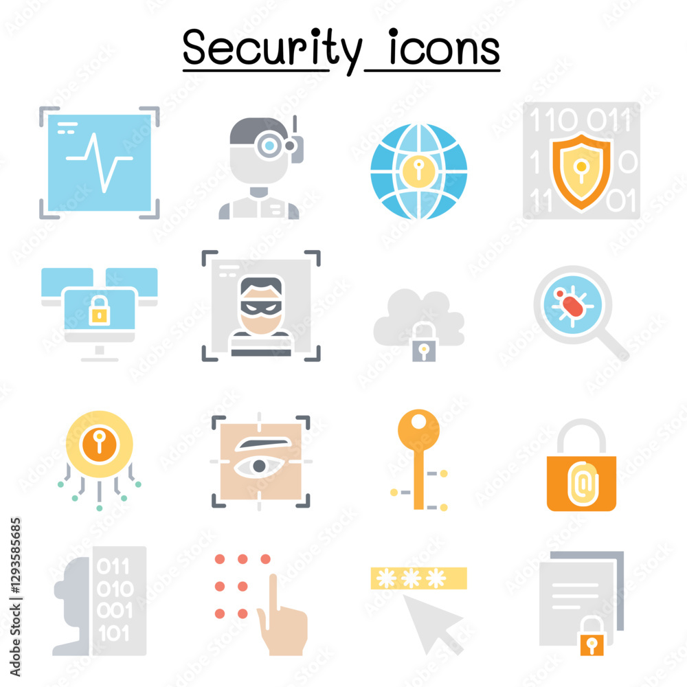 Computer Security, Internet protection, Firewall system icon set in thin line style Computer Security, Internet protection, Firewall system icon set in thin line style