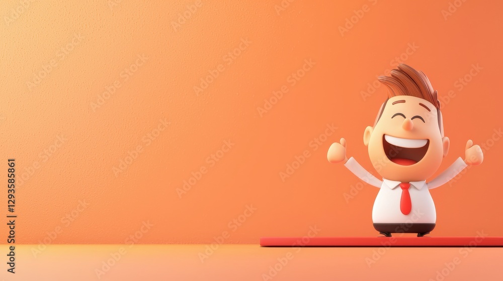 Motivating cartoon businessman inspiring team success in a bright office environment Motivating cartoon businessman inspiring team success in a bright office environment