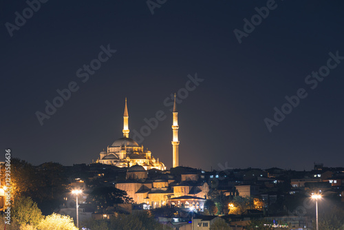 Fatih Mosque view at night. Visit Istanbul background