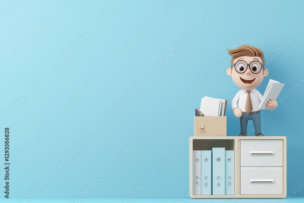 Organizing business files office cabinet cartoon character bright environment playful viewpoint cute and creative concept Organizing business files office cabinet cartoon character bright environment playful viewpoint cute and creative concept