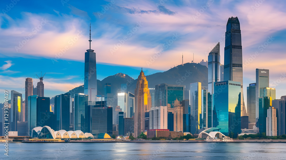 Fototapeta premium towering skyscrapers and a magnificent urban skyline that showcase the city's architectural magnificence and thriving economy