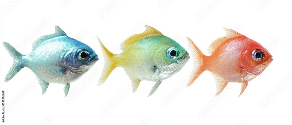 Fototapeta premium Colorful tropical fish swimming in a row