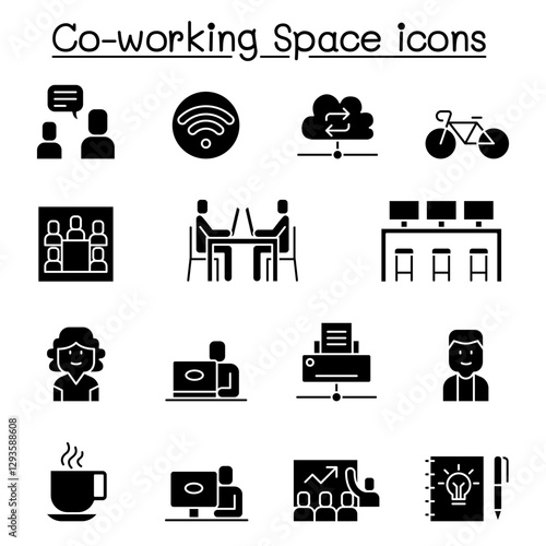 Co working space icon set in thin line style