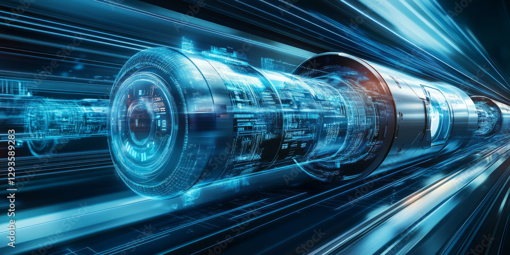 A mesmerizing futuristic AI-driven hyperloop transportation system, displaying glowing cybernetic high-speed travel pathways, pulsating holographic magnetic propulsion grids, and swirling A mesmerizing futuristic AI-driven hyperloop transportation system, displaying glowing cybernetic high-speed travel pathways, pulsating holographic magnetic propulsion grids, and swirling