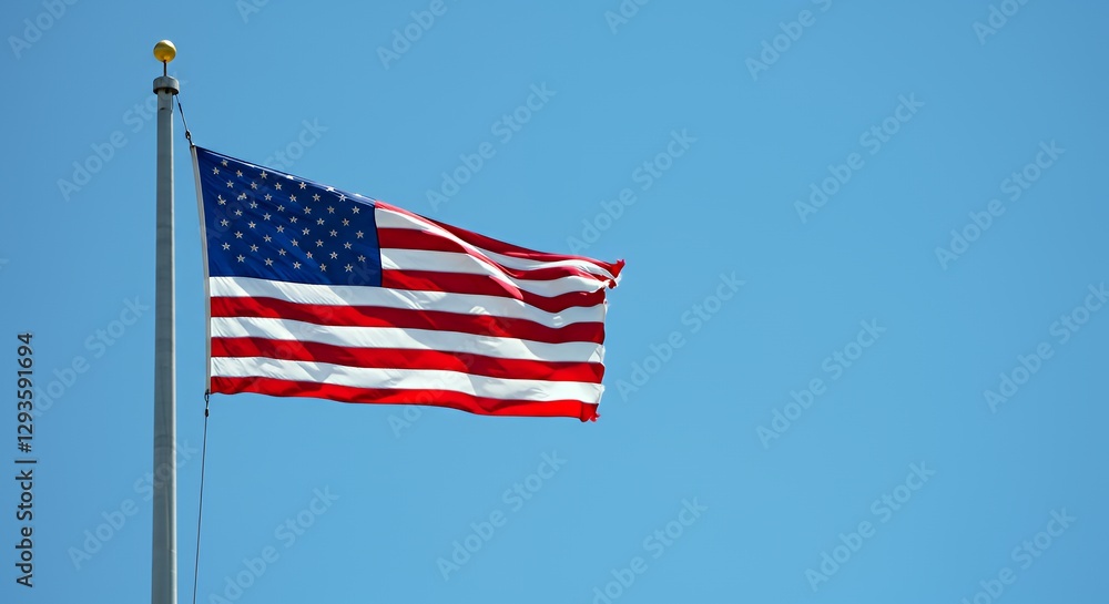 American Flag Waving Proudly Against a Clear Blue Sky Background American Flag Waving Proudly Against a Clear Blue Sky Background