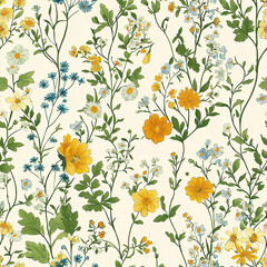 Wandcirkels Aquarel prints patronen Floral seamless pattern in vintage rustic style, colored garden illustration  © BloomPix