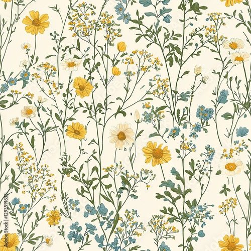 Wallpaper Mural Floral seamless pattern in vintage rustic style, colored garden illustration Torontodigital.ca
