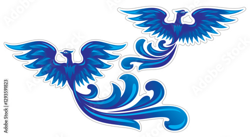 Fabulous magical birds with fluffy tails