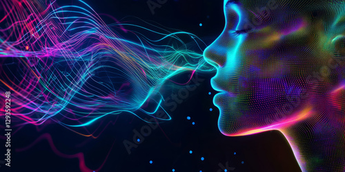 A mesmerizing futuristic AI-driven real-time language translation system, displaying glowing cybernetic multilingual processing pathways, pulsating holographic speech-to-text grids, and swirling