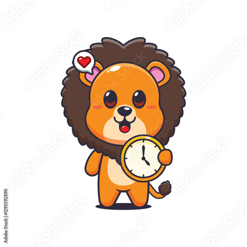 Lion cartoon vector illustration with clock