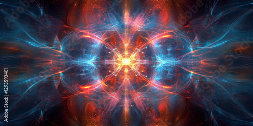 A glowing futuristic AI-driven quantum energy core, radiating pulsating cybernetic light, swirling holographic data streams, and intricate digital intelligence pathways. The high-tech abstract