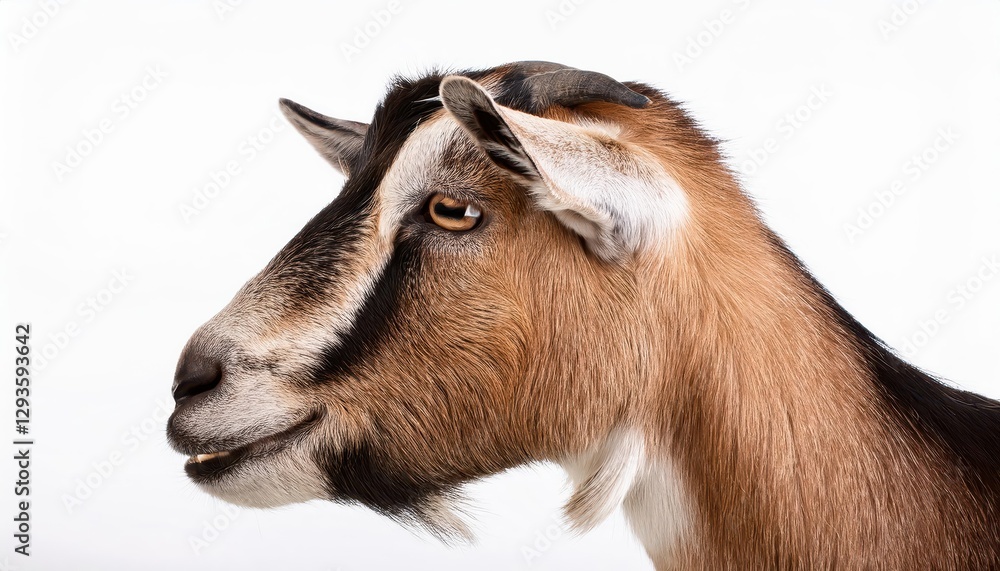 Pure White Canvas Transformed by a Captivating Alpine Goat, Poised with Regality amidst a Seamless Backdrop, Showcasing the Majesty and Tranquility of Wilderness. Pure White Canvas Transformed by a Captivating Alpine Goat, Poised with Regality amidst a Seamless Backdrop, Showcasing the Majesty and Tranquility of Wilderness.