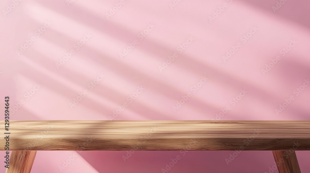 A light wooden table set against a pink wall backdrop, illustration with a flat design, high-resolution photography A light wooden table set against a pink wall backdrop, illustration with a flat design, high-resolution photography